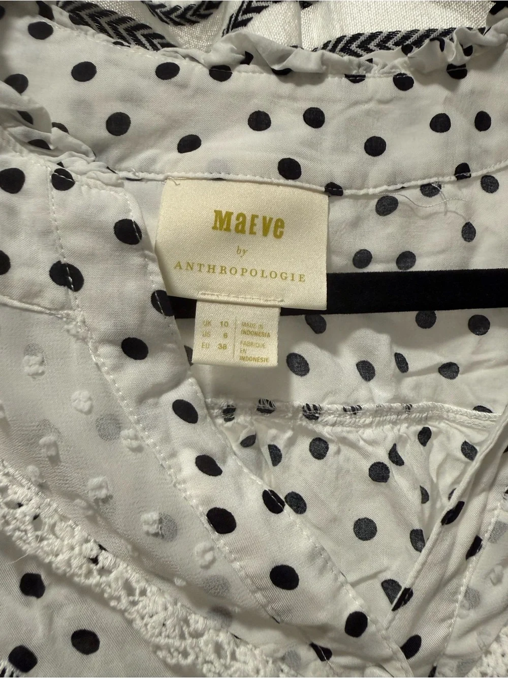Anthropologie White Blouse with Black Polka Dots